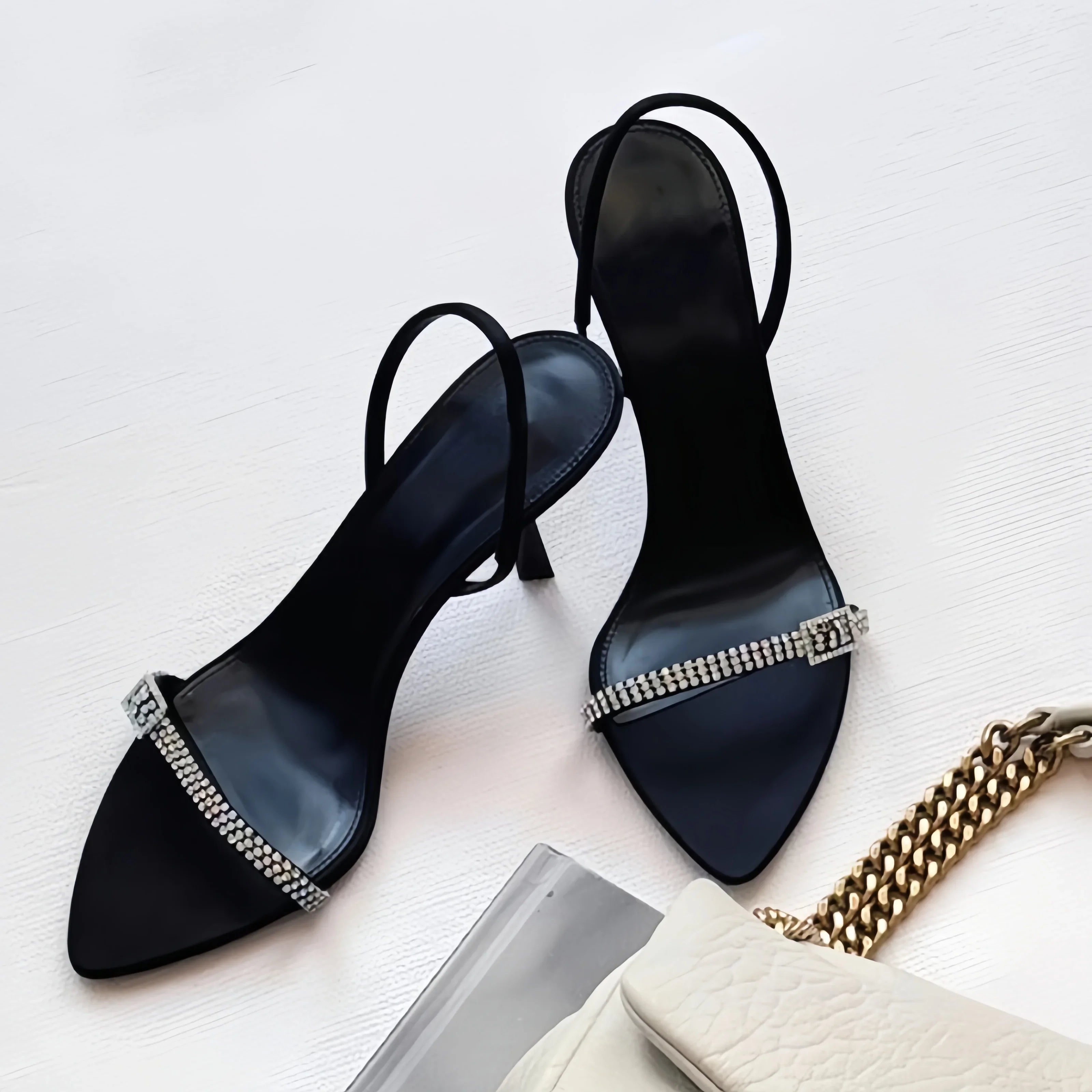 New Luxury Rhinestones Sandals Sexy Runway Pumps Strappy Heels Female Shoe Open Fashion Buckle Women Stiletto Back Strap Sandals