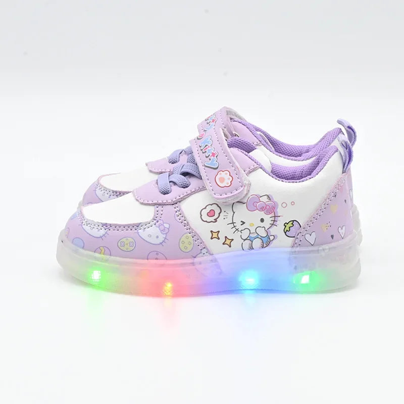 Children's Led Light Shoes Fashion Hello Kitty Girls Sneakers Cute Cartton Casual Shoes Breathable Kids Sport Shoes Gift