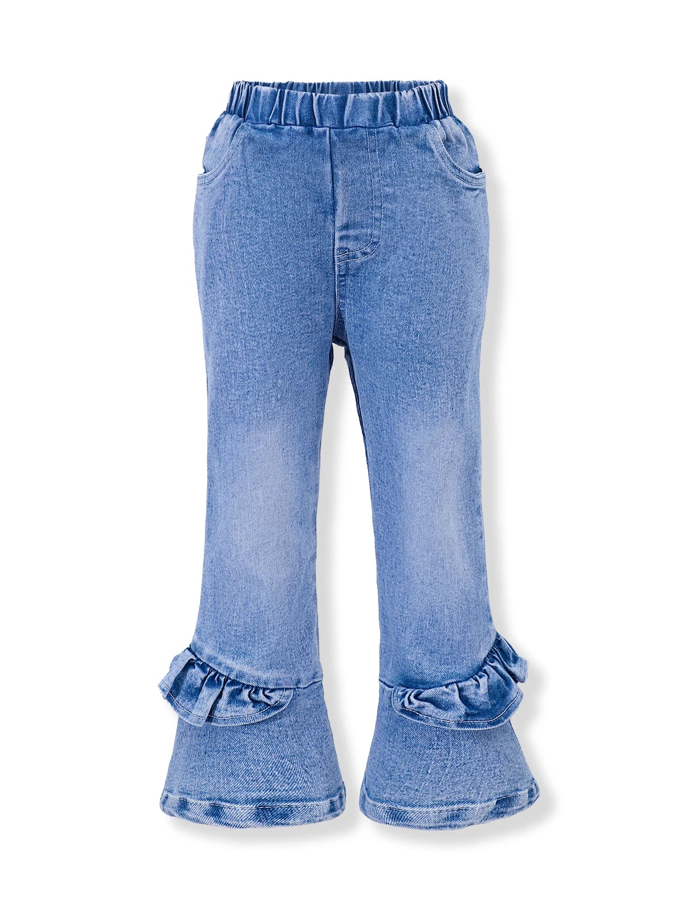 Girls' Trendy Flared Jeans - Ruffle Detail & Comfortable Elastic Waist