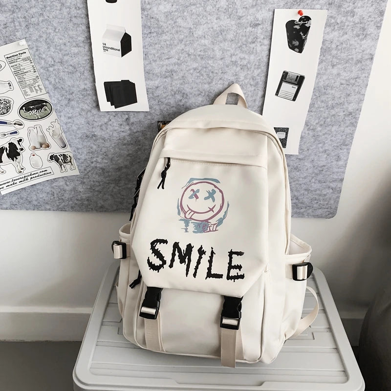 Fashion Cute Cartoon Pattern Waterproof Student School Bag, Casual Large Capacity Nylon Zipper Backpack Woman and Man, Unisex