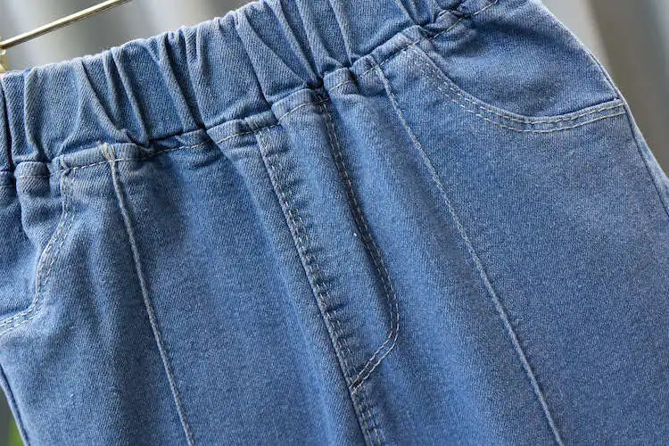 Girls Blue Jeans for Children's Fashion Clothing Princess Kids Denim Wide-leg Pants Baby Teens Girl Flared Bow Applique Trousers