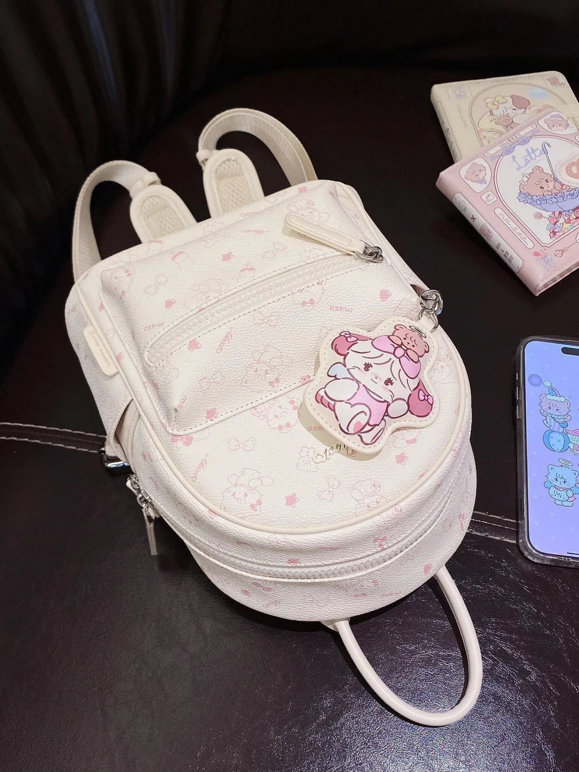 Japanese and Korean PU printed backpack 2025 new small batch original casual minimalist ultra-light travel backpack school bag