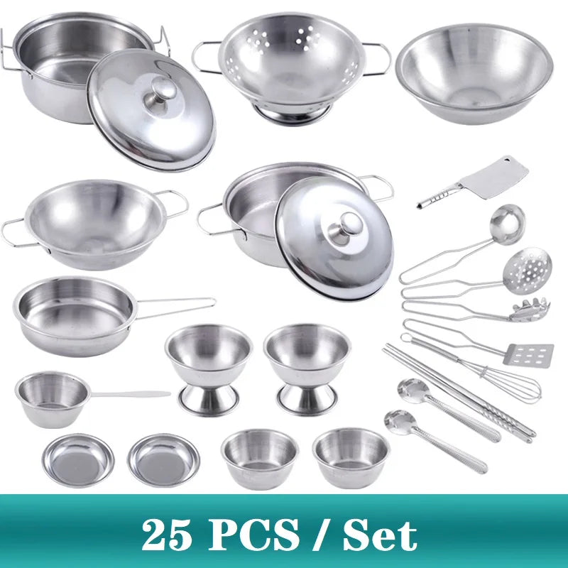 MINI Kitchen Utensils Toys Set For Kids Girl Stainless Steel Can Hold Food Cooking Kitchen Toys Education Pretend Play