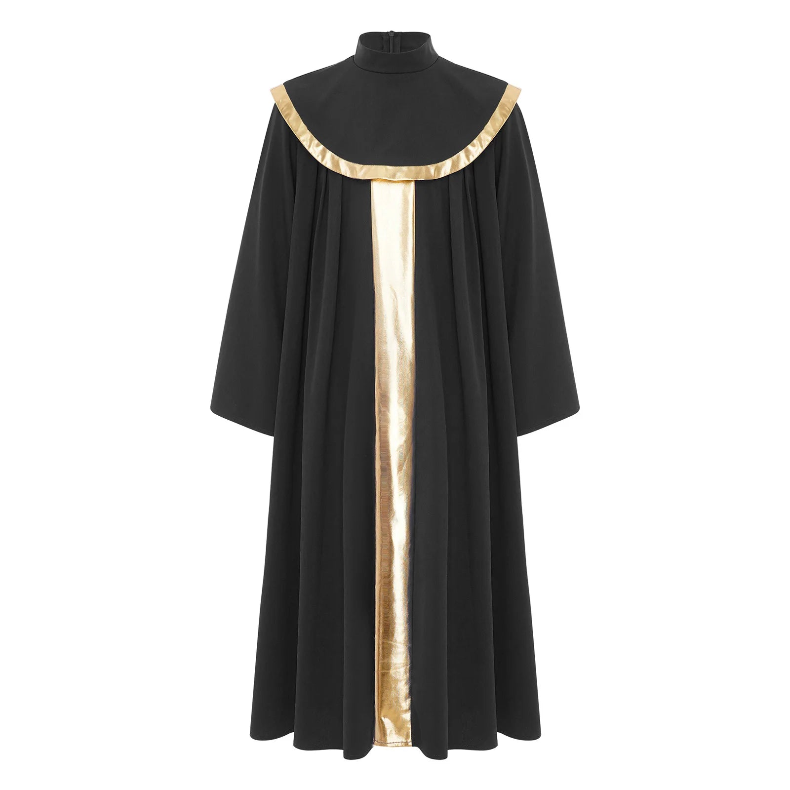 Kids Boys Girls Choir Robe Dress Worship Praise Dance Costume Long Sleeve Metallic Color Block Patchwork Pleated Ceremony Grown