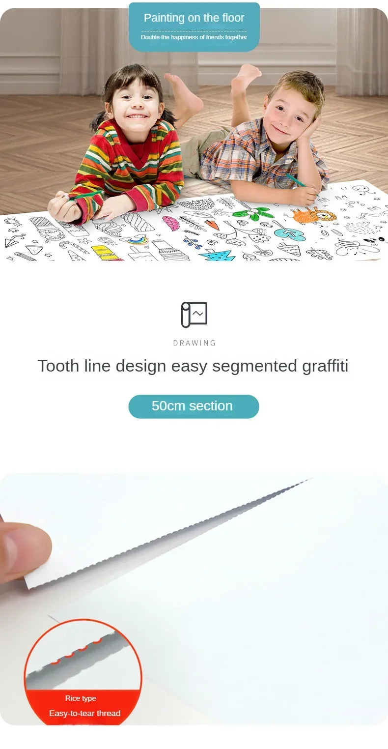 Kids Coloring Paper Roll Sticky DIY Drawing Graffiti Art Color Filling Educational Toys for Children Wall Floor Painting Gifts