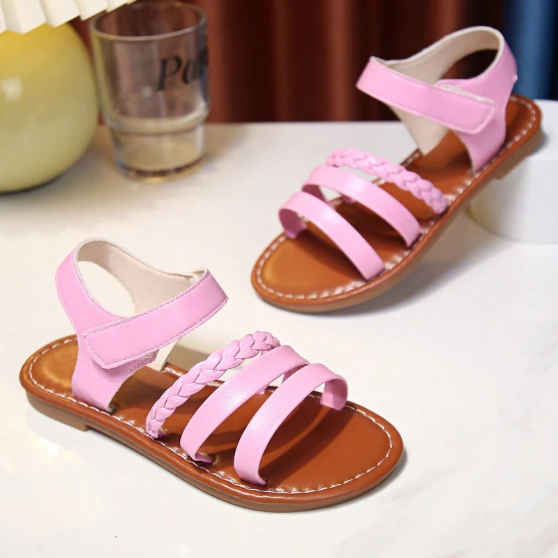 Sandals for Children 2025 Cute Boys Girls Shoes Soft Thick Soles Handwoven Children's Sandals Black Pink Gold White