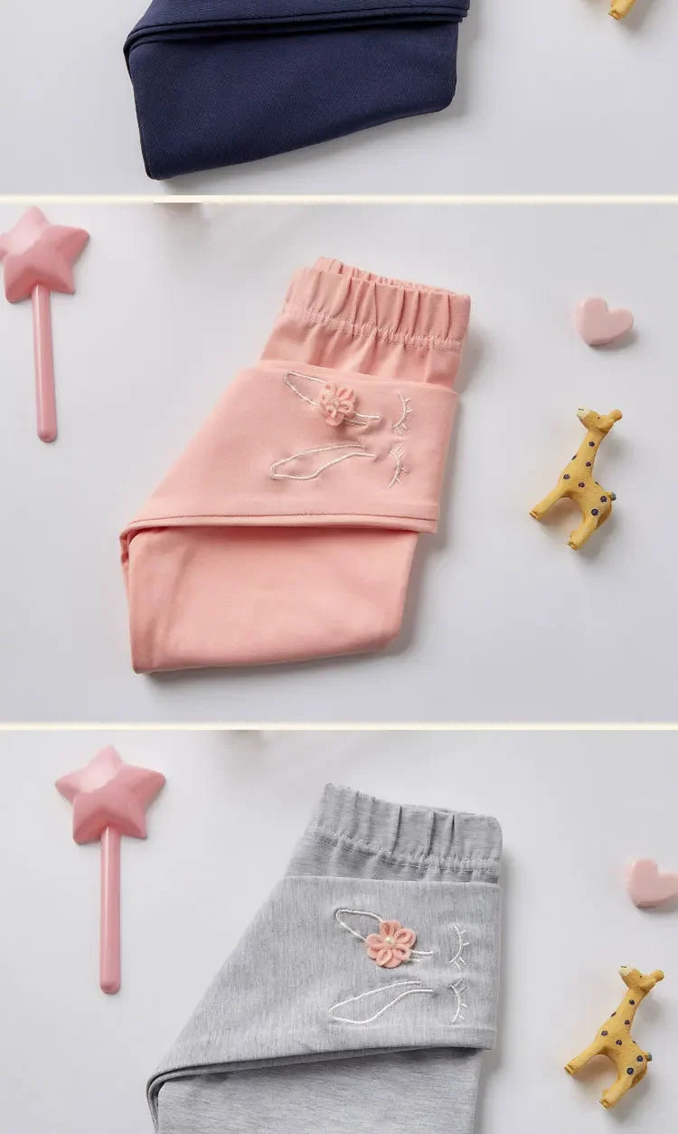Bunny Embroidered Floral Leggings for Girls (2-7 Years) - Soft Stretchy Kids' Pants Cute Comfortable LeggingsToddlers & Children