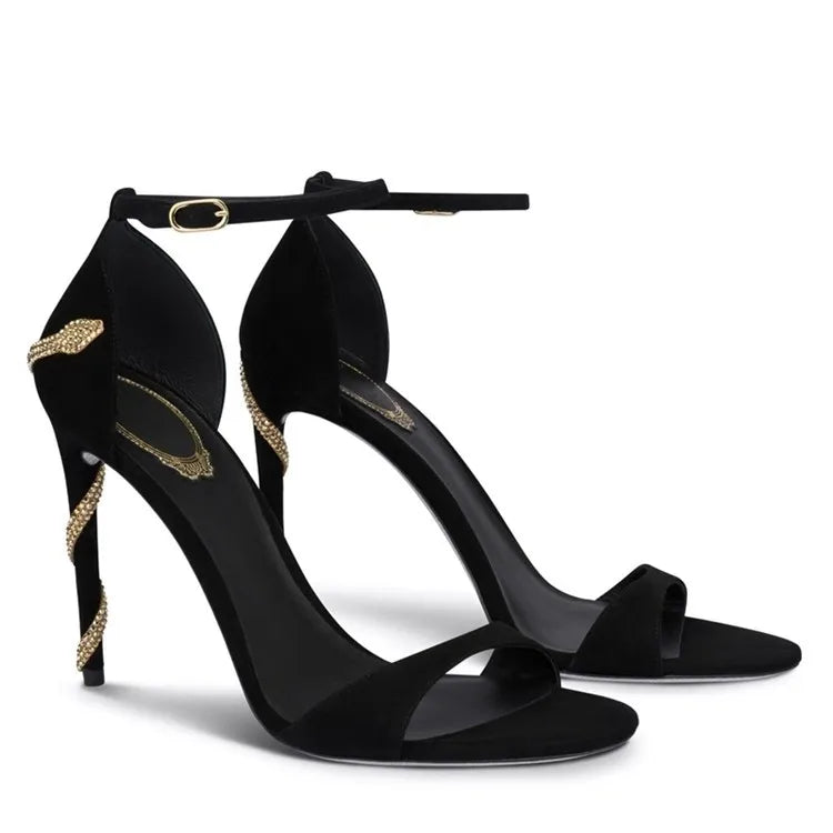 2025 Spring Summer New Style French Beauty Sandals Women'S Thin Heels Snake Twisting High Heels Party Dress Shoes