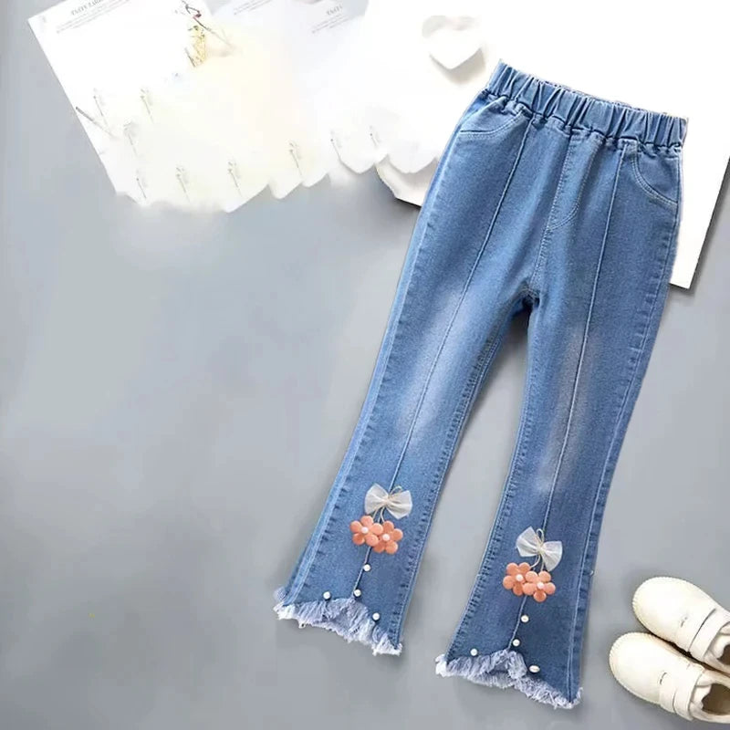 Girls' bell bottoms solid color fashionable style stylish Baby Girl Spring Clothes for Flared Pants Casual Trousers 3-12 year ol