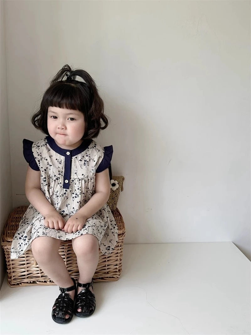Girls summer floral dress 2024 new summer baby cotton halter dress children sleeveless undershirt skirt 2t 3t 4t 5t 6t 7t