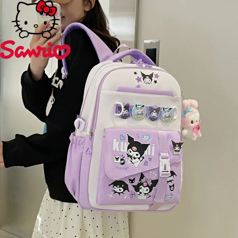 Cinnamoroll Backpack Badges Plush Pendant Casual Cute Cartoon Shoulder Bag Adjustable Shoulder Strap Ultralight Gear