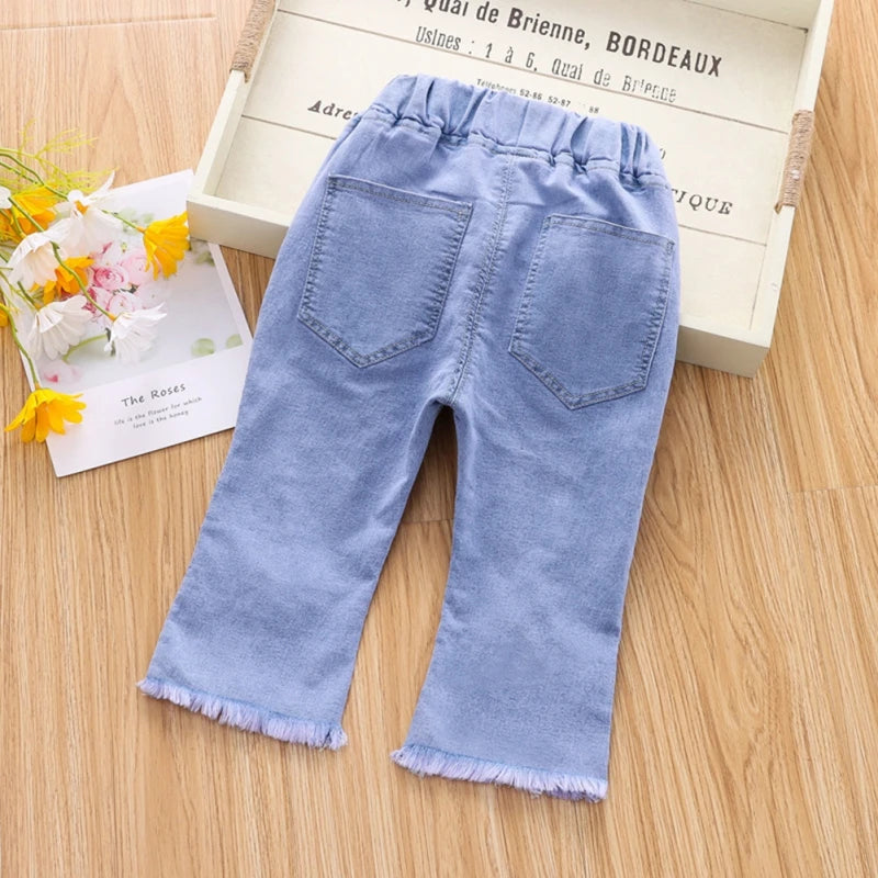 Kids Girls Children Jeans Autumn Spring Cute Bowknot Long Pants Fashion Casual Trousers Baby Girls Denim Pants