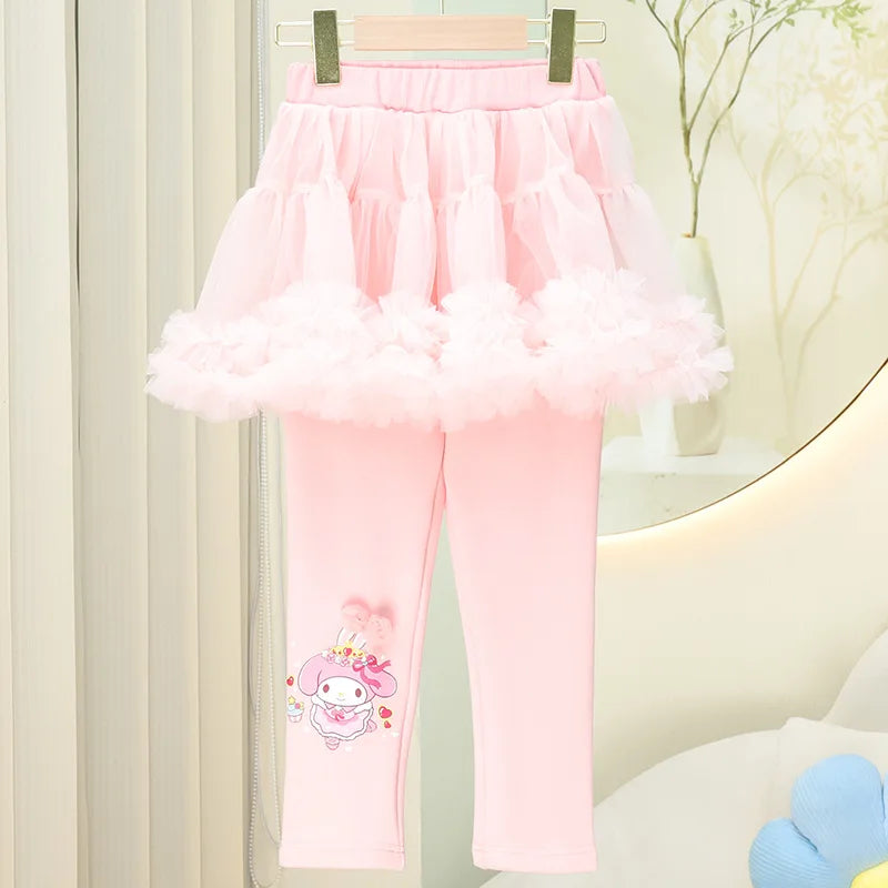 Kuromi Melody Anime Girl Leggings Sanrio Spring Autumn New Kawaii Cartoon Kid Outer Mesh Skirt Skin Friendly Comfort Casual Soft