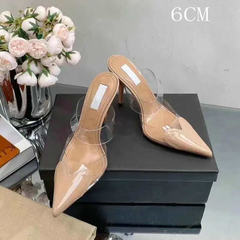 Colorful Heart-Shaped Transparent Sexy Patchwork Color Sandals Women Half-Toe Pointed