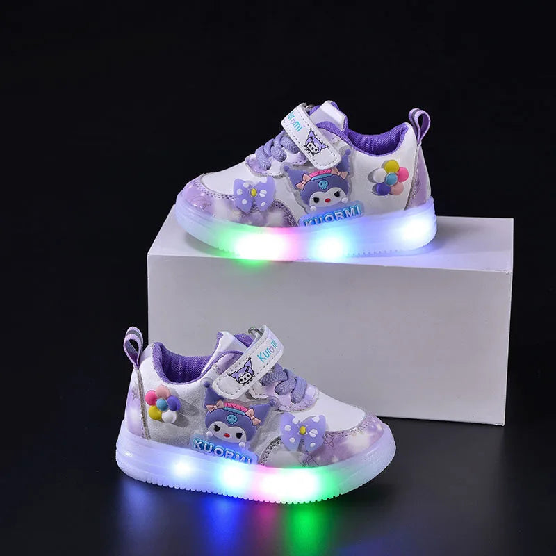 2025 New Autumn Kids Light Up Sneakers Girls Cartoon White Shoes Colorful LED Korean Casual Shoes