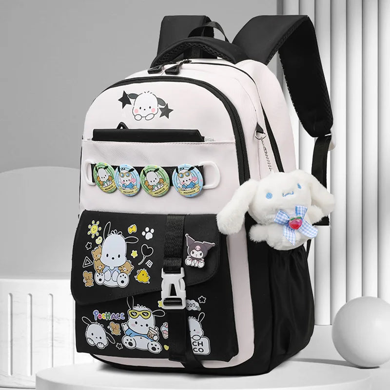 Cinnamoroll Backpack Badges Plush Pendant Casual Cute Cartoon Shoulder Bag Adjustable Shoulder Strap Ultralight Gear