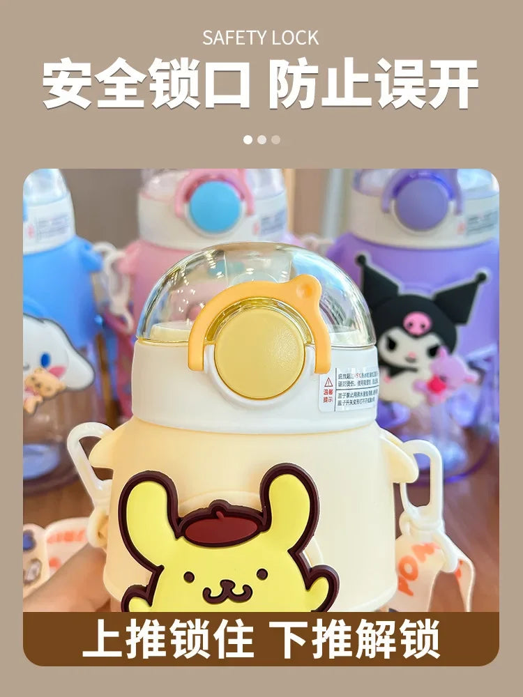 690ml Sanrio Large Capacity Water Bottle Cinnamoroll Kuromi My Melody Portable Straw Water Cup for Outdoor Sports Fitness