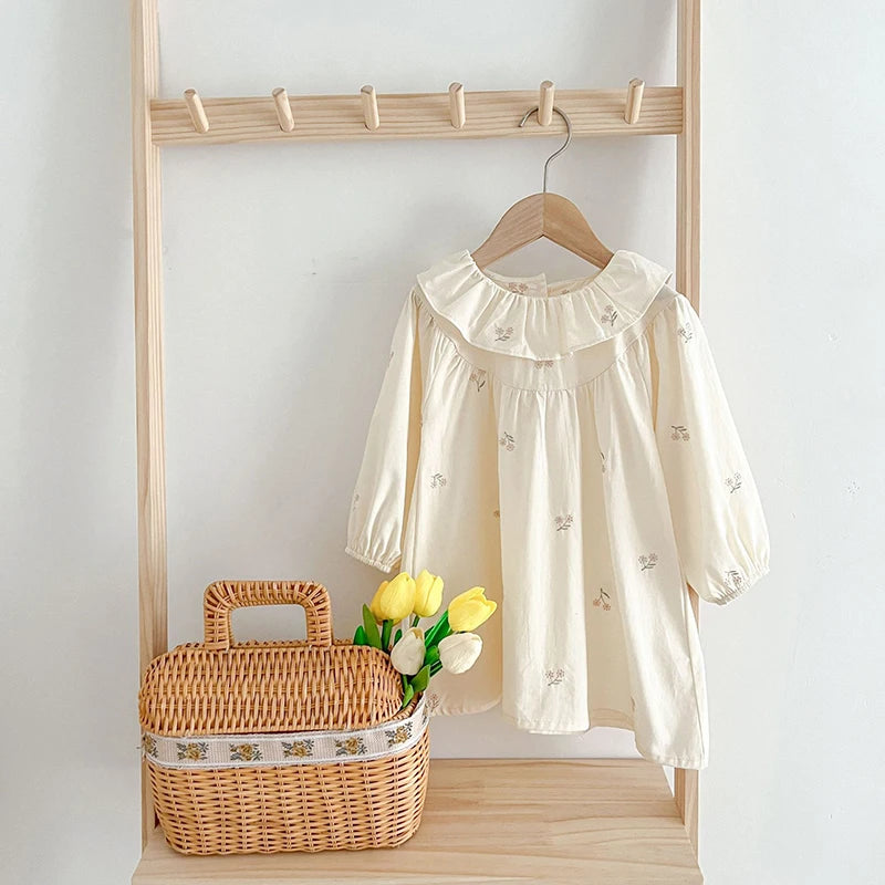 2026 New Baby Girl Party Dress Kids Long Sleeved Dress Spring 2-6Y Cotton Embroidery Baby Lapel Dress Princess sweet Dresses