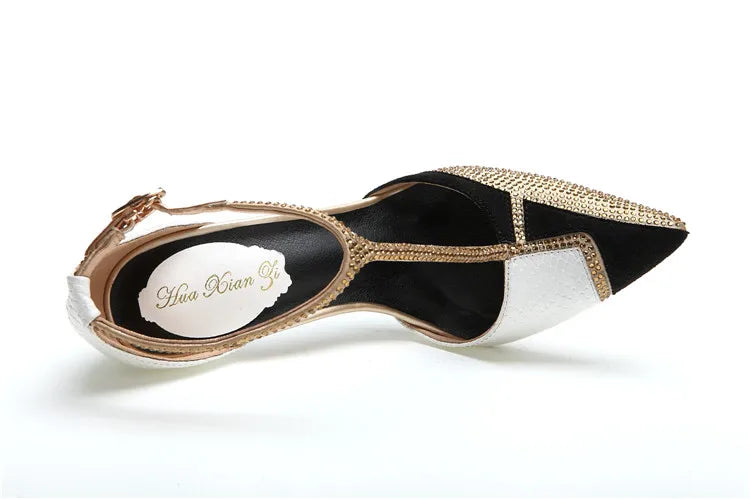 Spring and summer pointed toe hollow patent leather shoes thin high-heeled banquet dress large size small size women's sandals