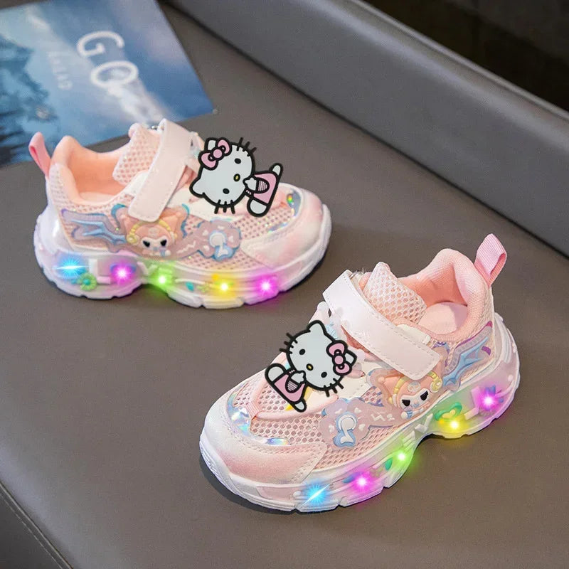 Sanrio Melody  Kids Running Shoes Spring Summer Swivel Button Casual Shoes hello kitty Girl Mesh Breathable Sneakers