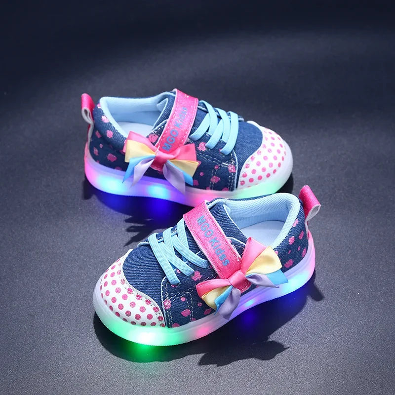 Tenis Girl Sneaker 2025autumn LED Luminous Kid Shoe Fashion Kid Canvas Shoe Bow Board Shoes Soft Sole Girl Shoes Zapatillas Niña