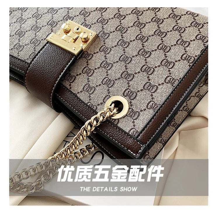 Women's Bag 2025 New Fashion European and American Retro Print Large Capacity Tote Bag Chain Shoulder Underarm Bag Wholesale