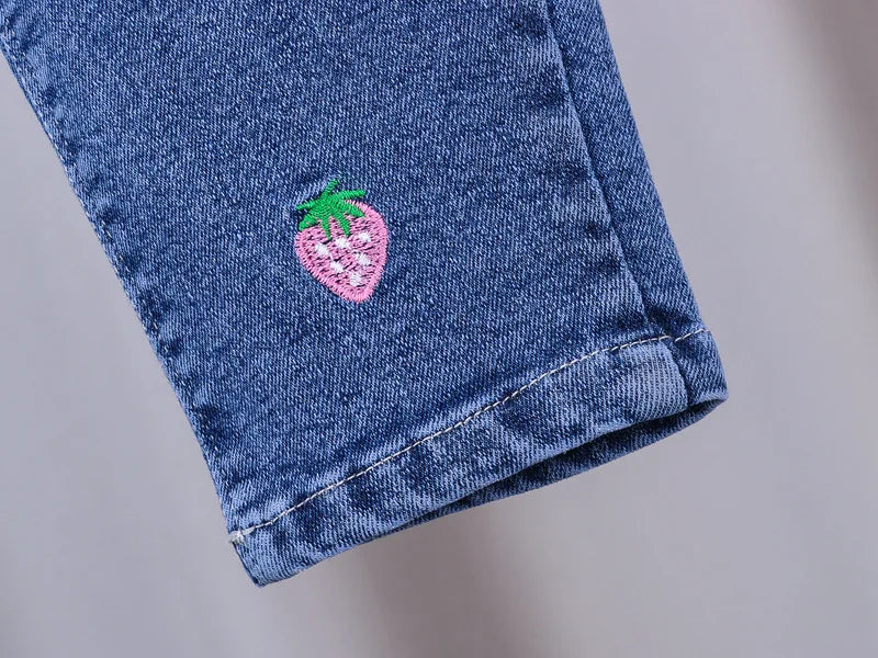 Girls' Jeans 2024 Spring Autumn New Girls Cotton Embroidered Floral Jeans Kids Fashion All-match Casual Trousers Jeans0-5Y