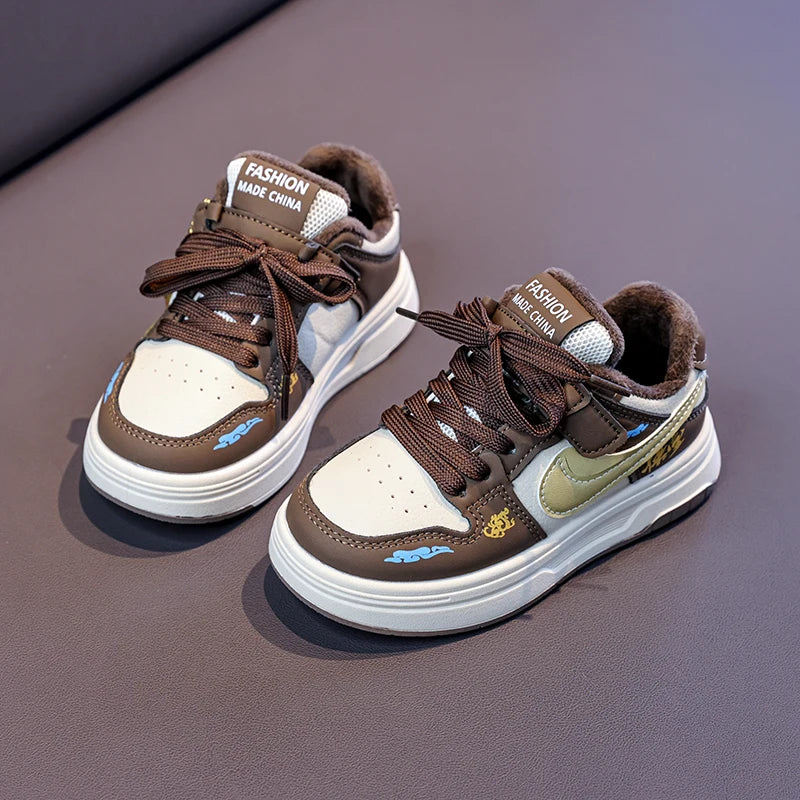 2026 Winter New Arrival Children's Fleece-Board Shoes for Boys and Girls - Soft Sole Anti-Slip Casual and Sports Footwear