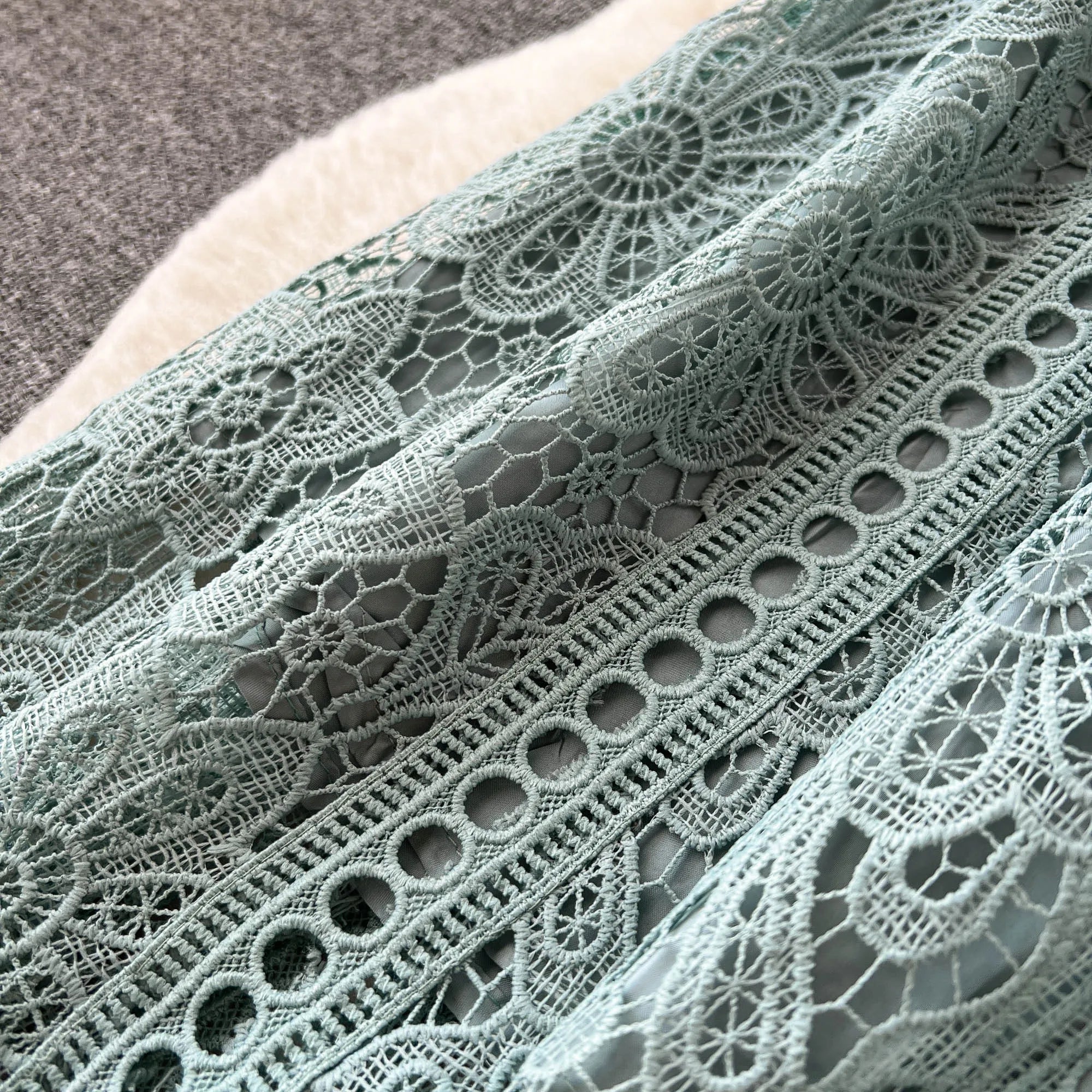 Embroidery Crochet Hollow Out Lace Dress For Women Summer Fashion Runway Short Sleeve Slim Waist Casual Party Midi Vestidos 6931