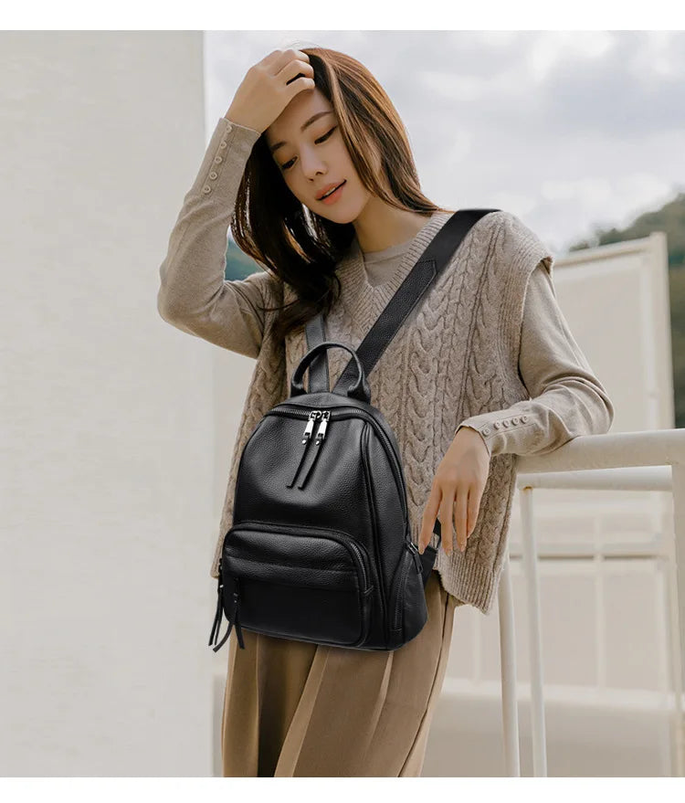 Genuine Leather Women's backpack New Fashion Trendy Soft cowhide backpack for lady large capacity travel commuting backpack