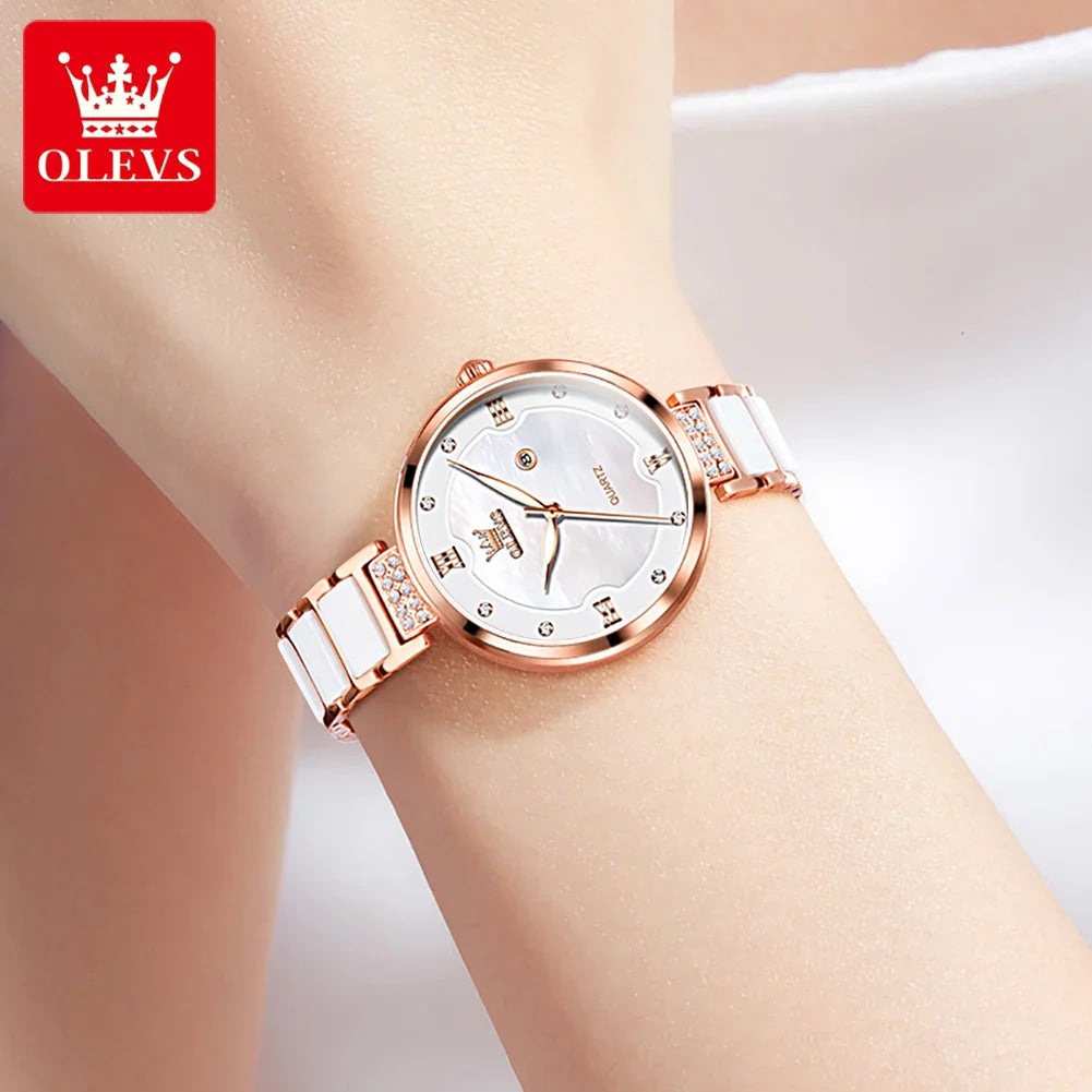 OLEVS 5589 Top Luxury Diamond Quartz Women Watch Fashion Elegant Rose Gold Waterproof Women Watch Brand Bracelet Set Reloj Mujer