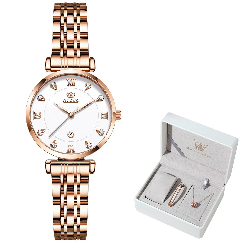 OLEVS Top Brand New Women Fashion Quartz Watch Waterproof Luxury Women Watches Stainless Steel Strap Date Clock Lady