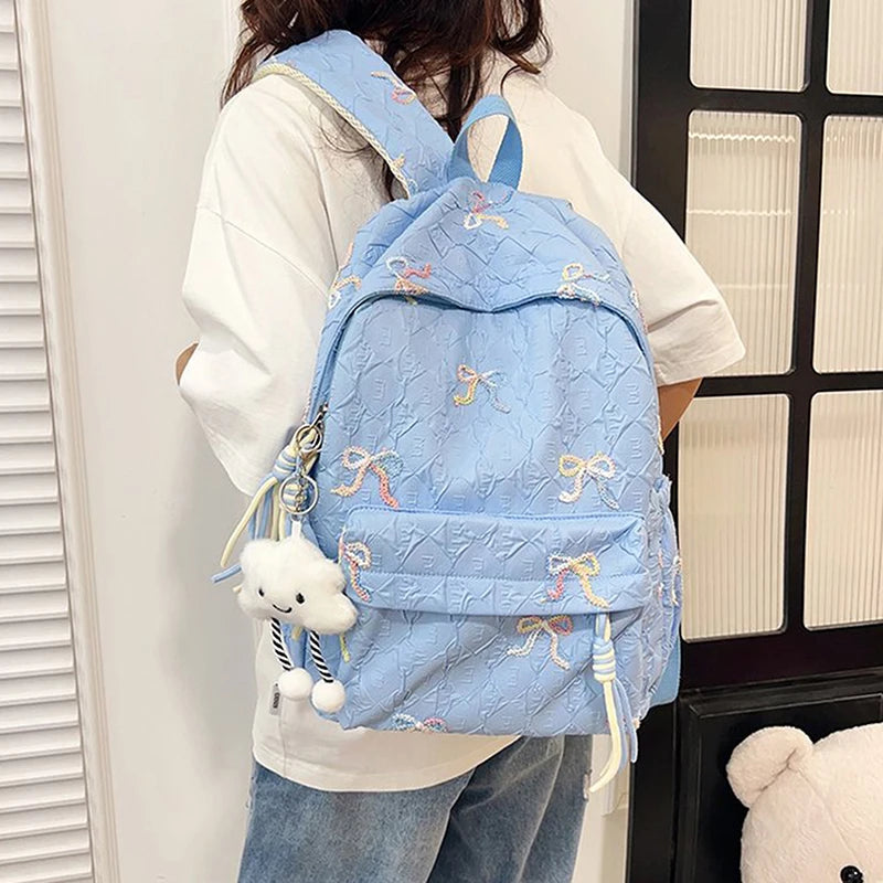 Versatile Junior High School Student Travel Laptop Backpack Cute Schoolbag Female Middle School Student Fashion Bowknot Backpack