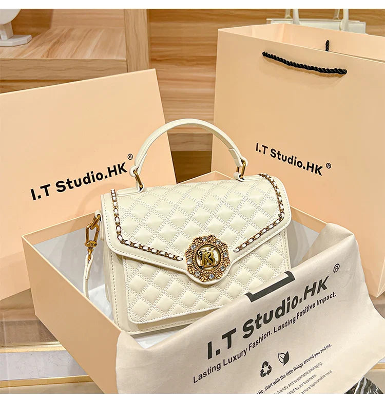 Women's handbag designer Lingge square bag women's 2024 new high-end texture handbag autumn/winter crossbody shoulder bag