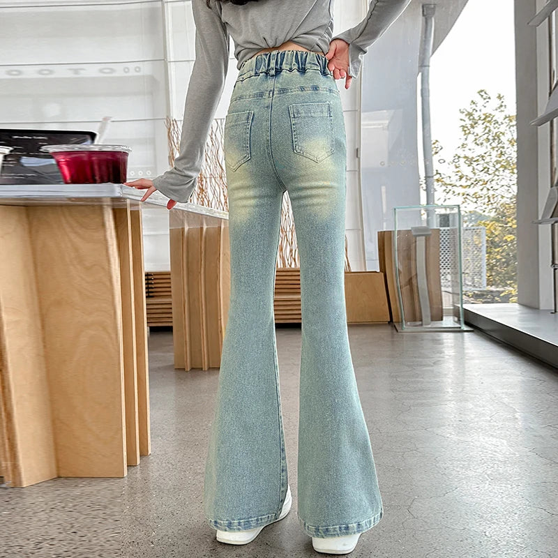 Children Boot Cut Jeans Trousers For Girl Fashion Design Denim Flared Pants for 5 7 8 9 10 11 12 13 14Years Kids Slim Cool Jeans