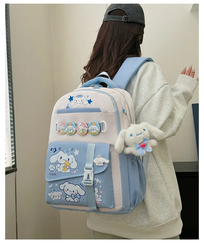 Cinnamoroll Backpack Badges Plush Pendant Casual Cute Cartoon Shoulder Bag Adjustable Shoulder Strap Ultralight Gear