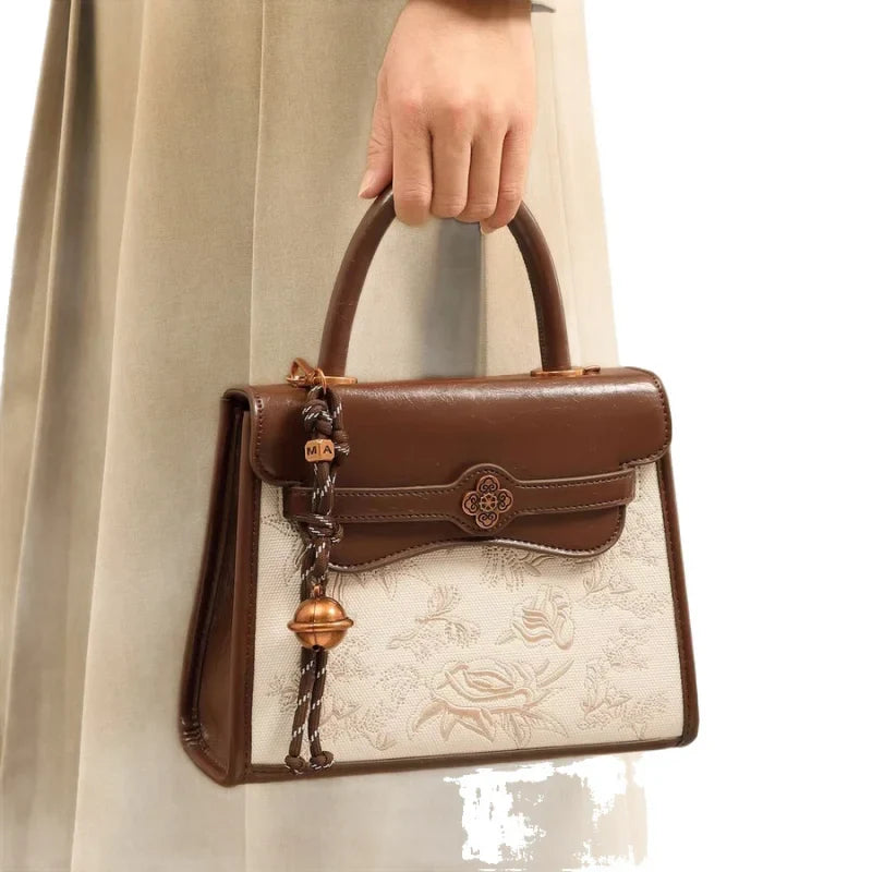Office Bag Forbidden City Cultural Series Textured Pan Jiangnan Small Square Bag National Style Handbag Women's Shoulder Crossbo