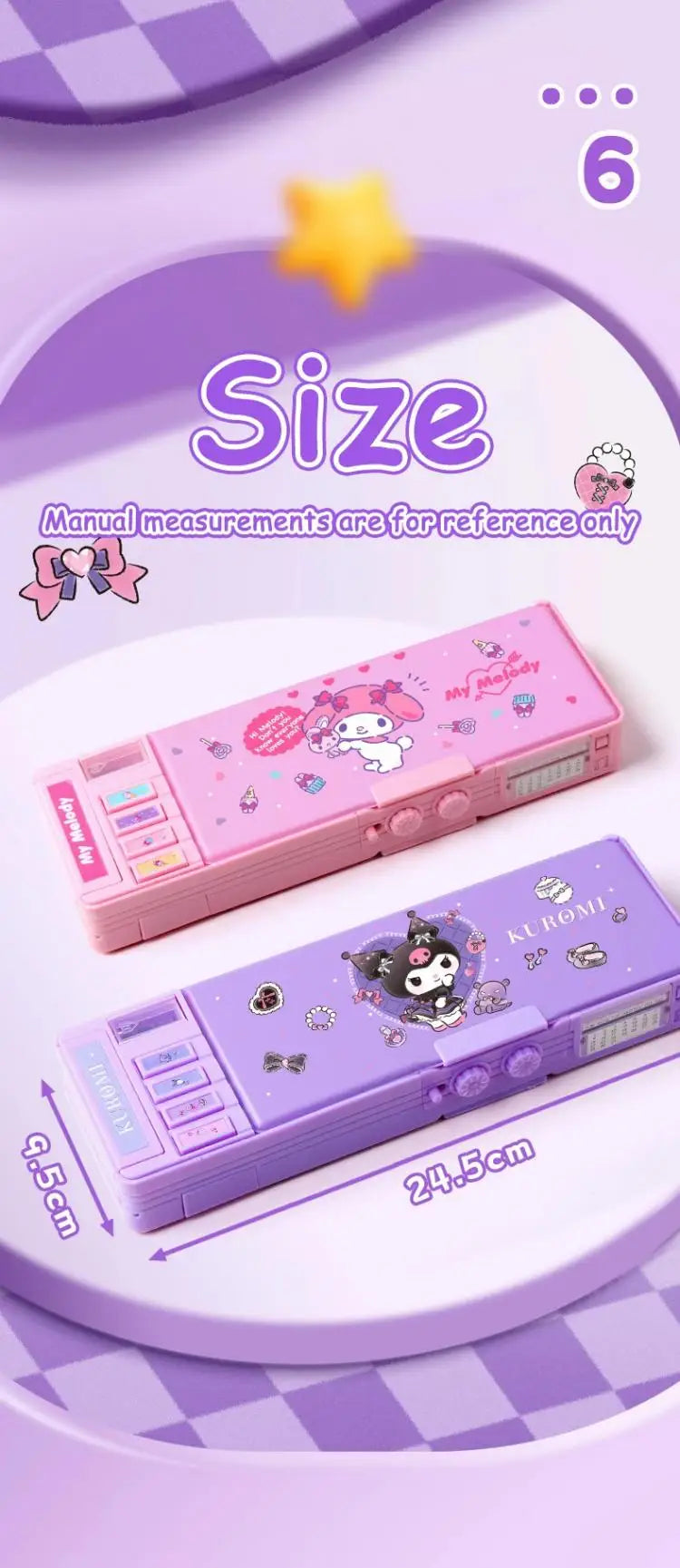 Sanrio Multifunction Stationery Box Kuromi Melody Cinnamoroll Bilayer Coded Lock Pencil Box Large Capacity Students Supply Gift