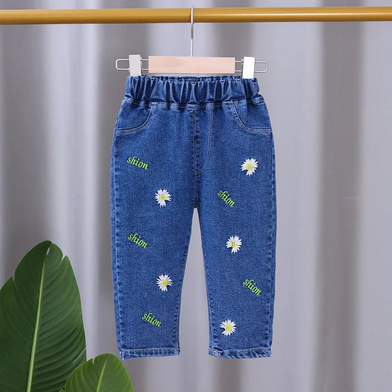 Girls Jeans 2023 New Summer Clothes Korean Loose Children's Denim Trousers Little Kids Casual Pants 1 2 3 4 5 Years