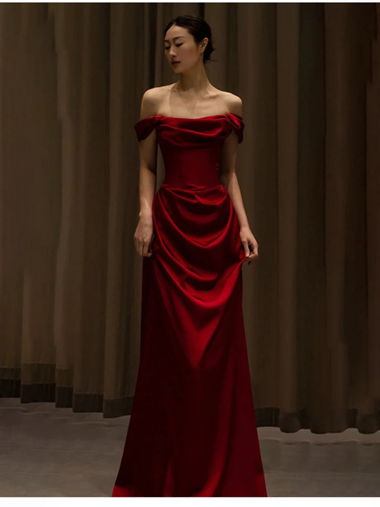 Lautaro Spring Extra Long Birthday Party Evening Satin Off Shoulder Floor Length Dresses for Women Luxury Elegant Clothing 2024