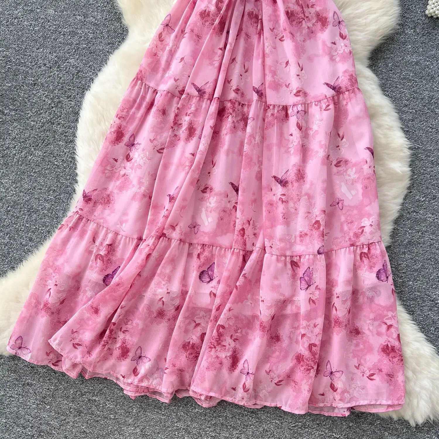 Summer 2025 French Style New Fashion Women's Elegant Trendy Printed Short Puff Sleeve Ankle Length Slim Dresses Female Clothes