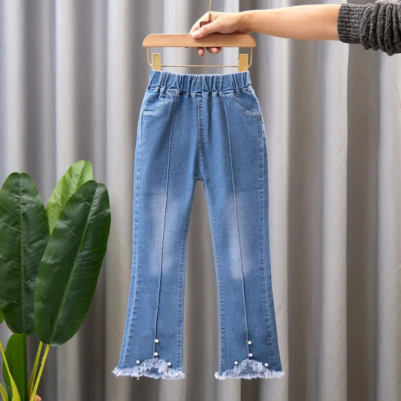 Children Infants Girls Casual Denim Pants Bow Tie Child Teenage Girl Jeans Clothes Fashion Kids Skinny Trousers Prints Clothing