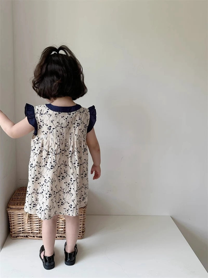 Girls summer floral dress 2024 new summer baby cotton halter dress children sleeveless undershirt skirt 2t 3t 4t 5t 6t 7t