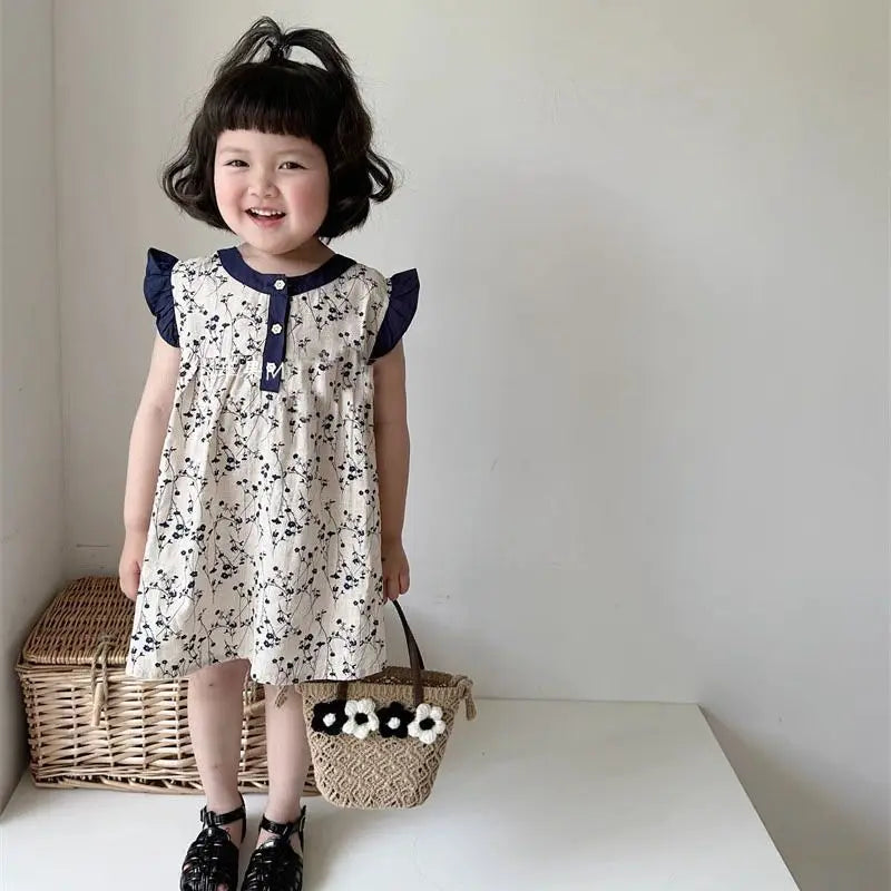 Girls summer floral dress 2024 new summer baby cotton halter dress children sleeveless undershirt skirt 2t 3t 4t 5t 6t 7t