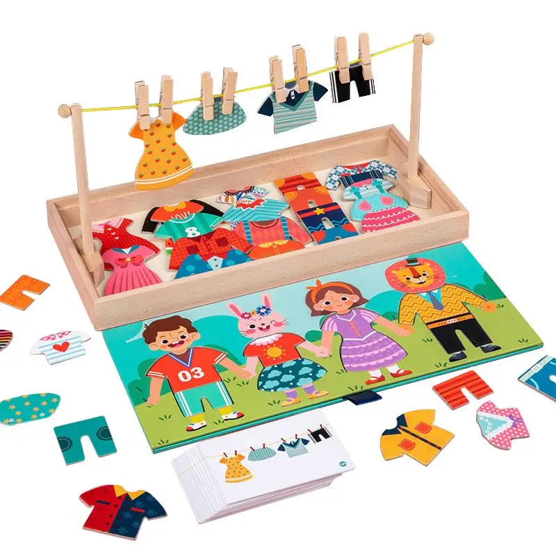Wooden Fun Sock Drying Puzzle Montessori Toys Bear Change Clothes Jigsaw Puzzle Box Educational Matching Sorting Toys Gifts
