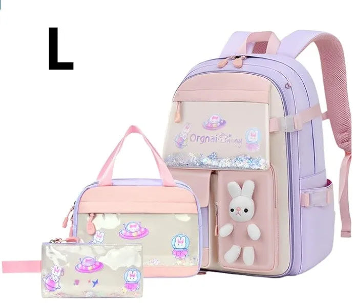 Cute Student Backpack 3pcs/set Primary Schoolbag Rabbits and quicksand Kawaii Student Backpack Teenage Girls Handbag Rucksack