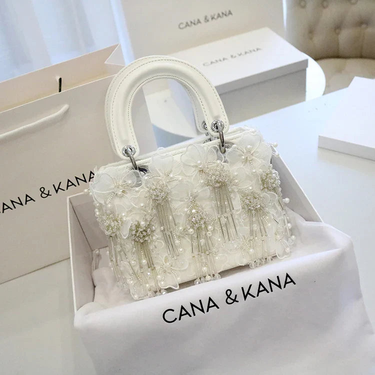 Sea Fairy Tassel Flower Bag 2024 Summer New Shoulder Crossbody All Western Style White Women's Bag Princess Bag Cute Banquet Bag