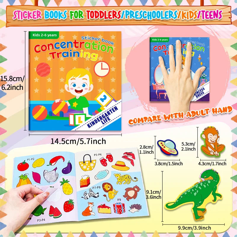 Children's Reusable Stickers Books Cartoon Stationery Stickers for Kids Early Education Cartoon Cute Stickers for Children Gift