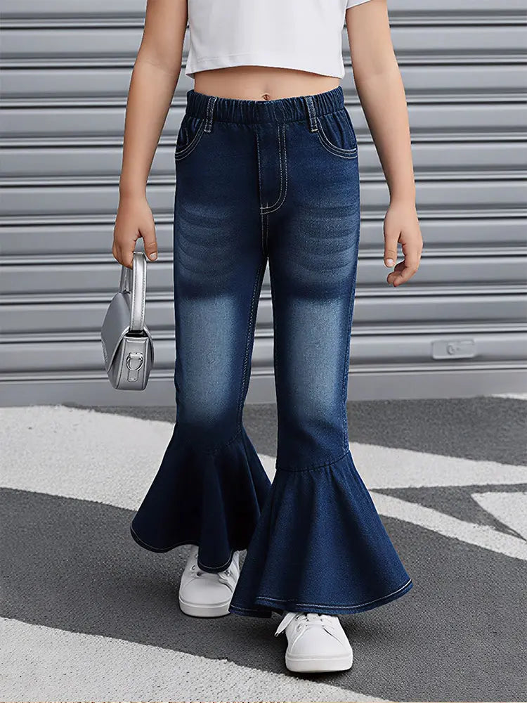Girls' Trendy Flared Denim Trousers，Comfortable and breathable to wear, convenient for going out, suitable for gift giving.