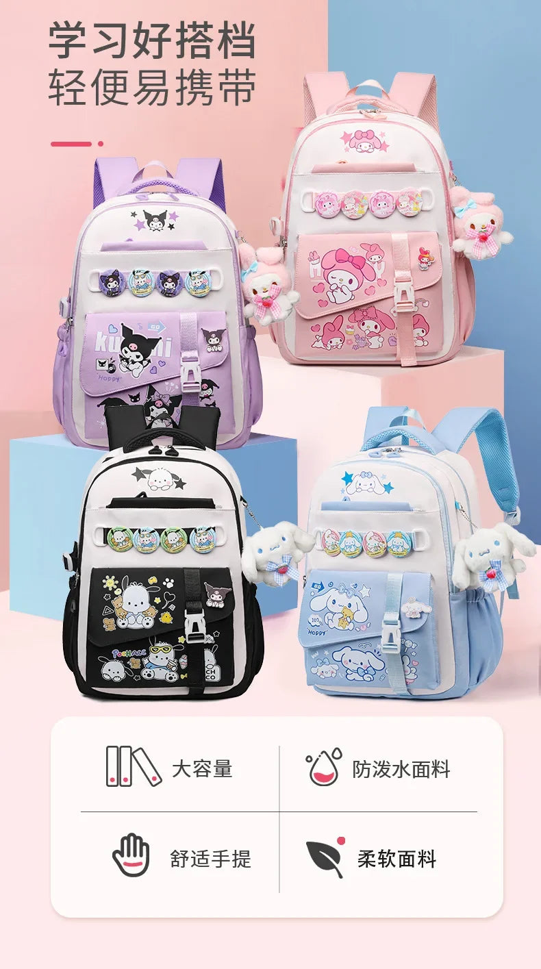 Cinnamoroll Backpack Badges Plush Pendant Casual Cute Cartoon Shoulder Bag Adjustable Shoulder Strap Ultralight Gear